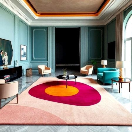 Handcrafted Pink Circle Abstract Living Room Rug